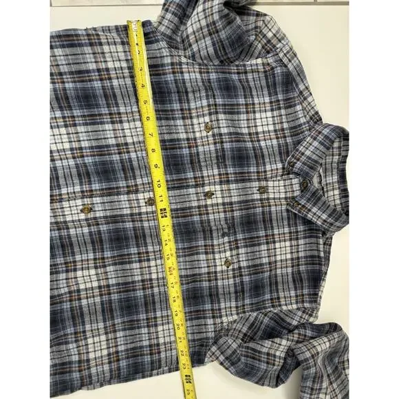 Carhartt Flannel Shirt Button Up Relaxed Fit Heavy Weight Blue Gray Plaid Mens L - Picture 5 of 9